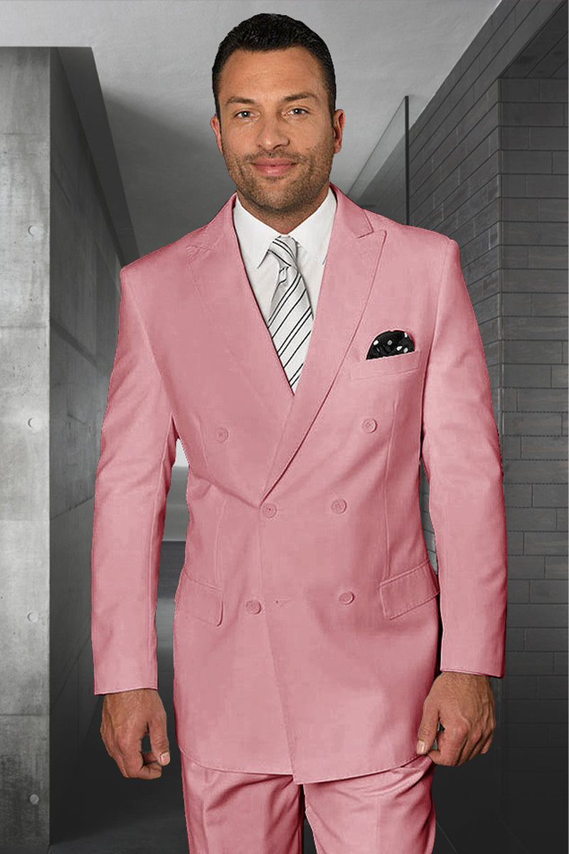 Men’s Designer Double Breasted Wool Suit in Blush Pink