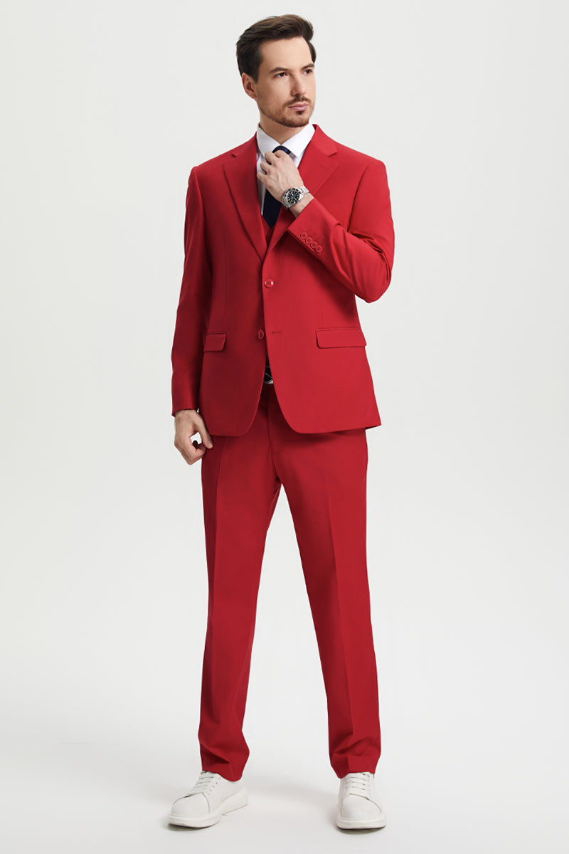 Men’s Two Button Vested Stacy Adams Basic Designer Suit in Red
