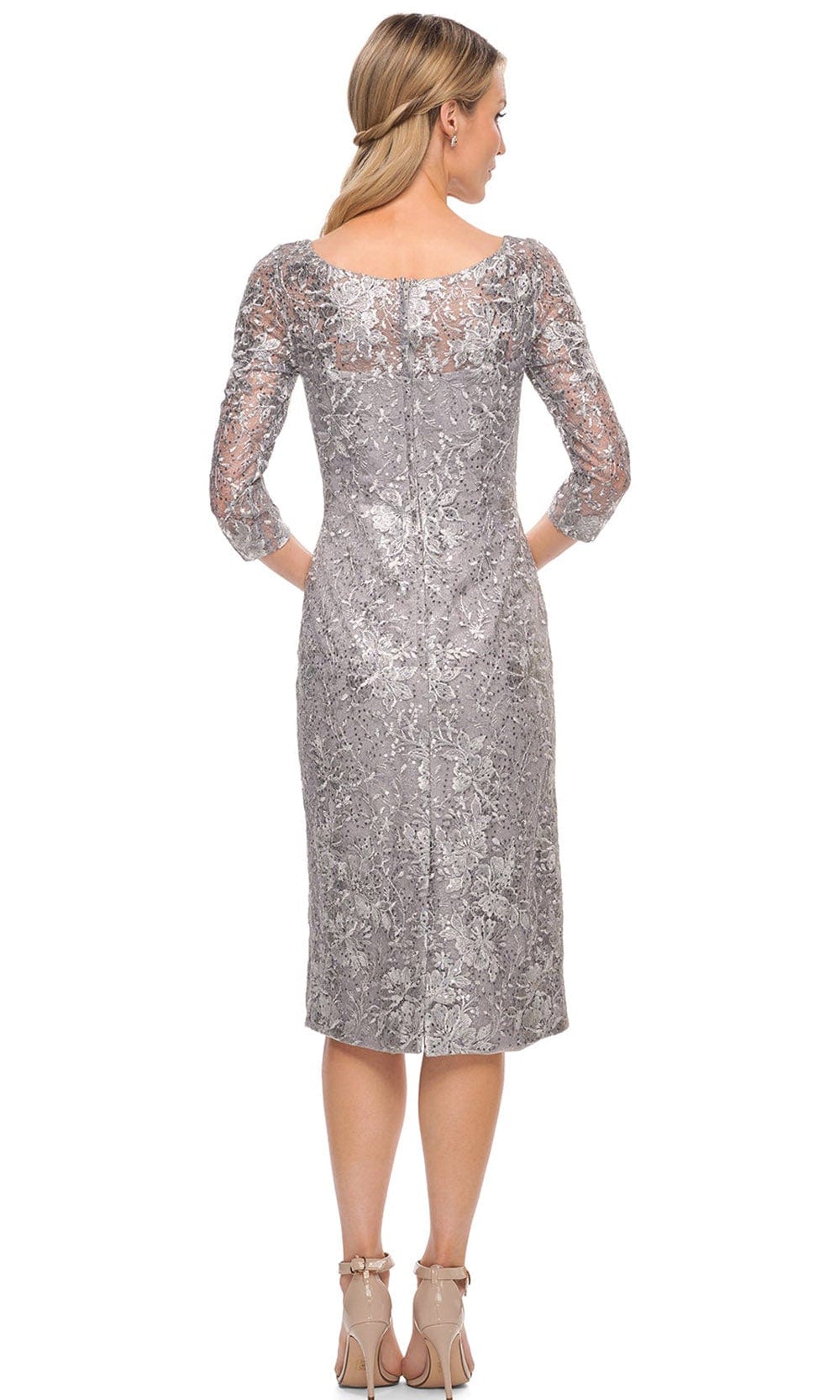 Embroidered Bateau Knee-Length Dress