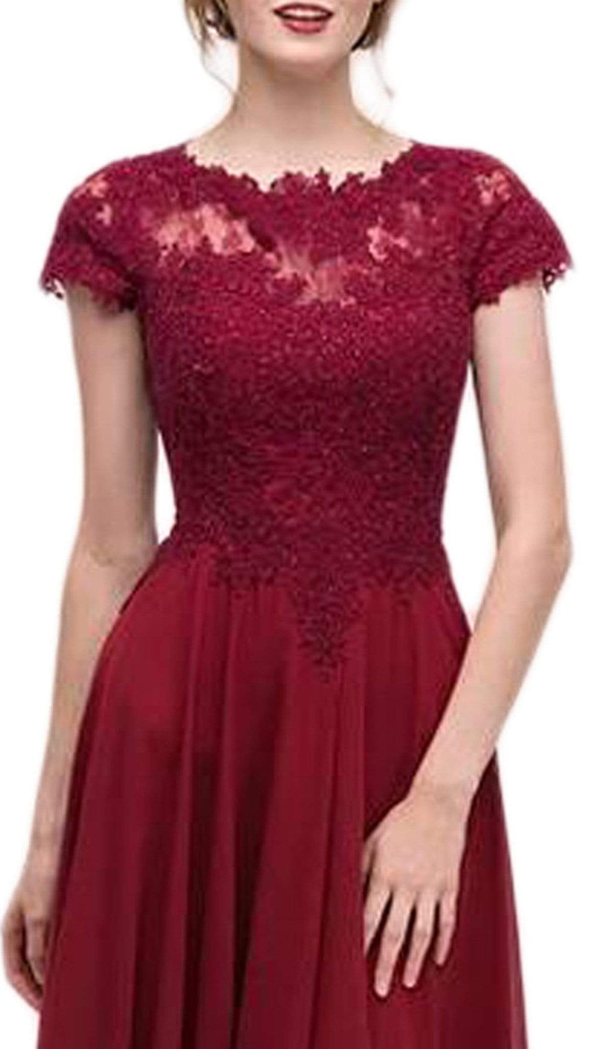 4909-4XL Illusion Short Sleeve Applique Chiffon Dress