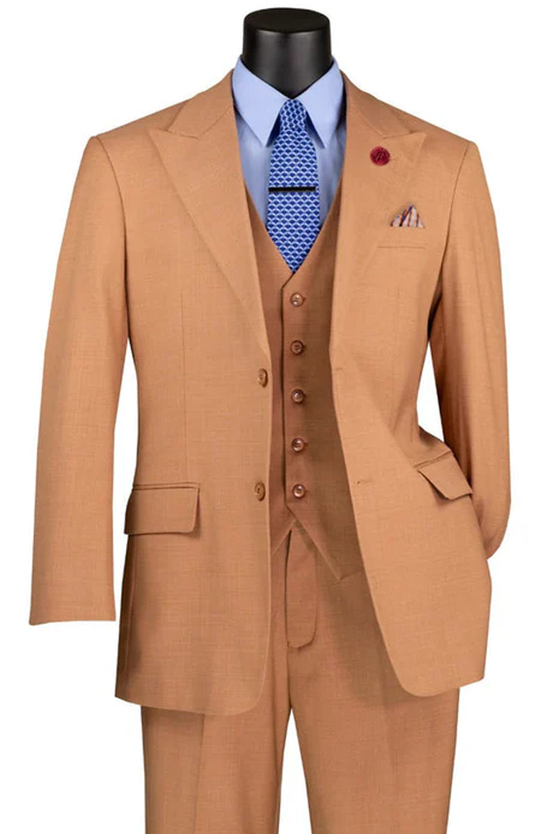 Men’s Summer Sharkskin Vested Suit in Orange Rust