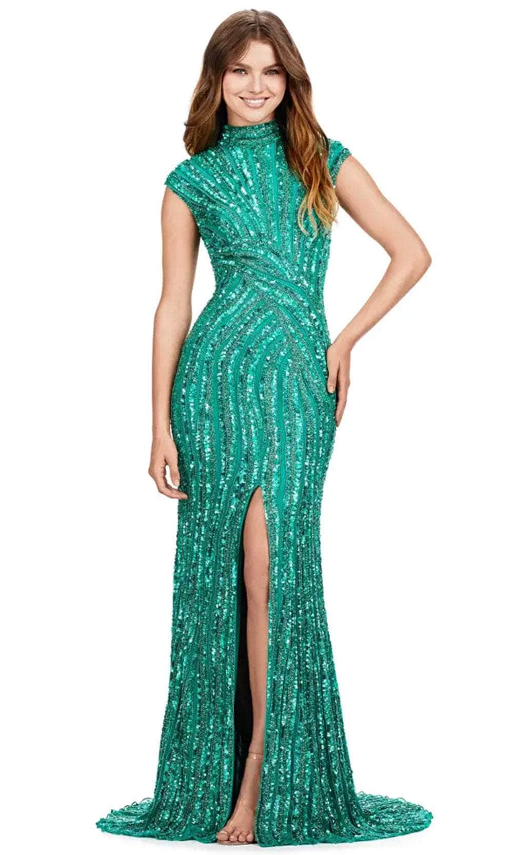High Neckline Beaded Gown