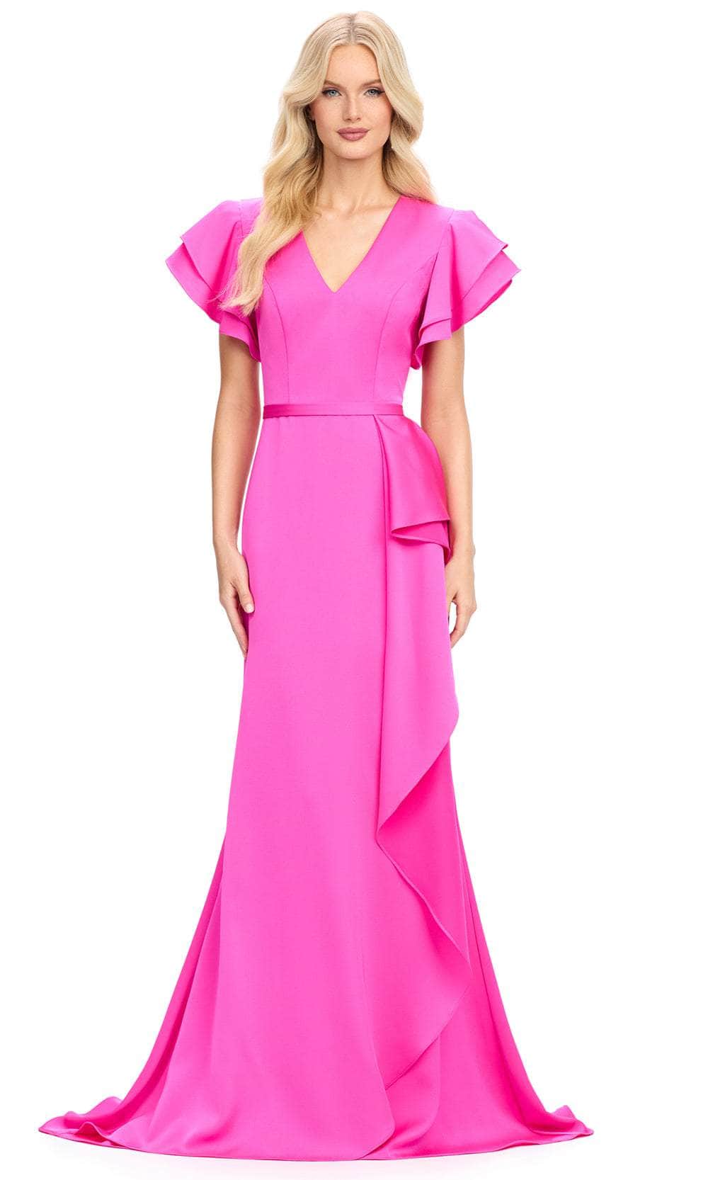 Flutter Sleeve Ruffle Evening Gown