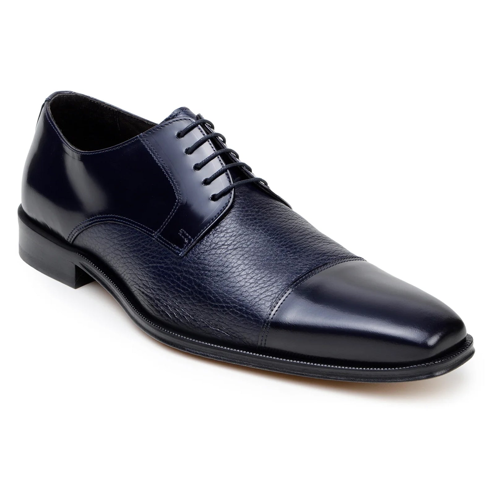 Men’s Belvedere Alexander Italian Deerskin & Nappa Leather Cap Toe Dress Shoe in Navy