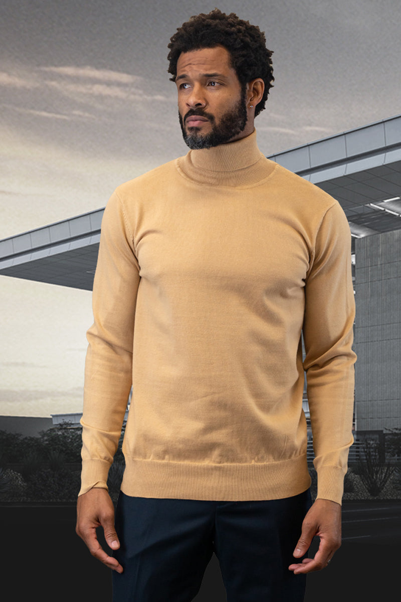 Men’s Designer Wool & Cashmere Dress Sweater in Camel