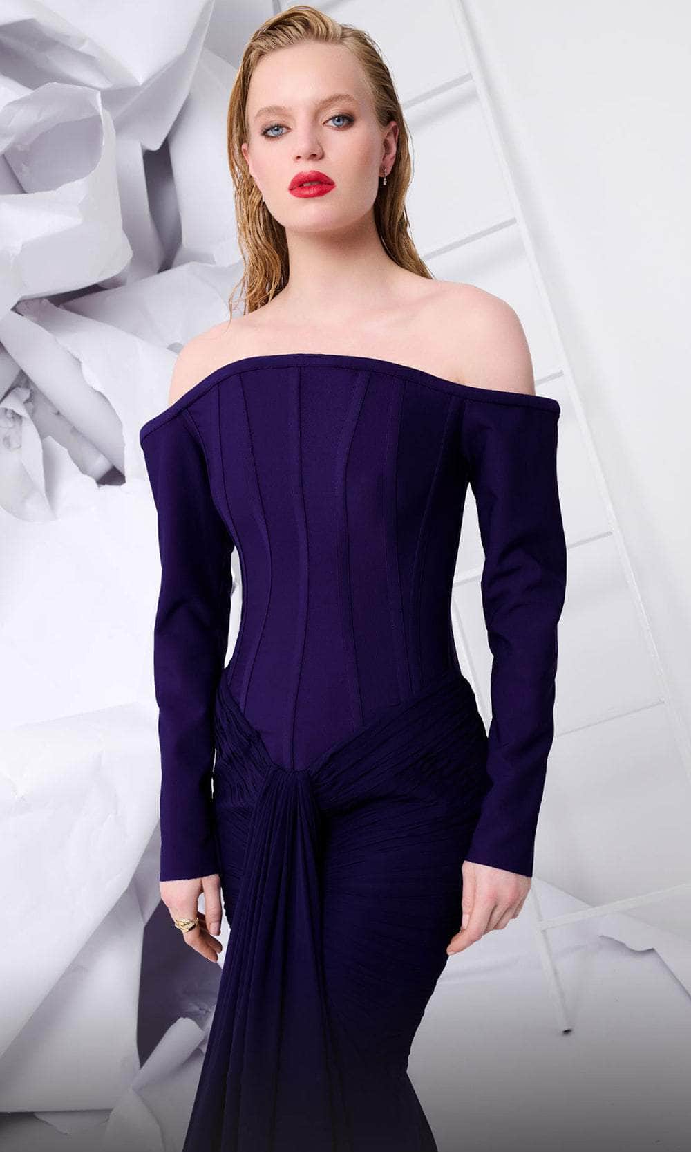 Long Sleeve Corset Evening Gown