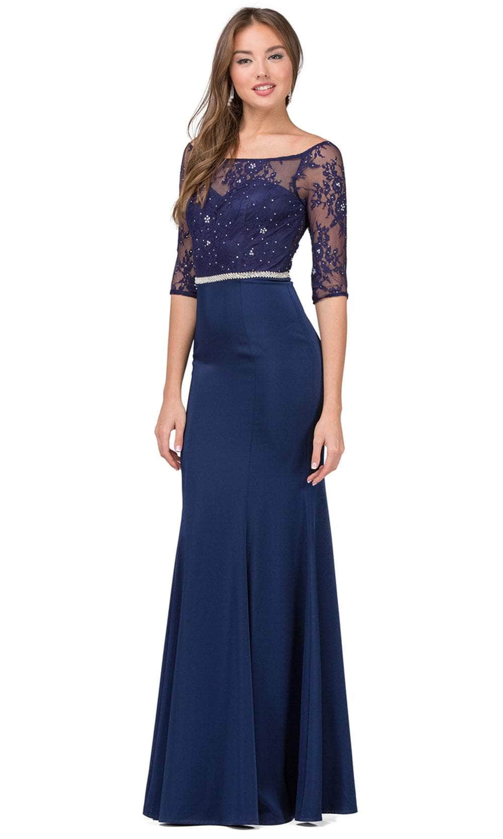 Bateau Neck Lace Prom Gown