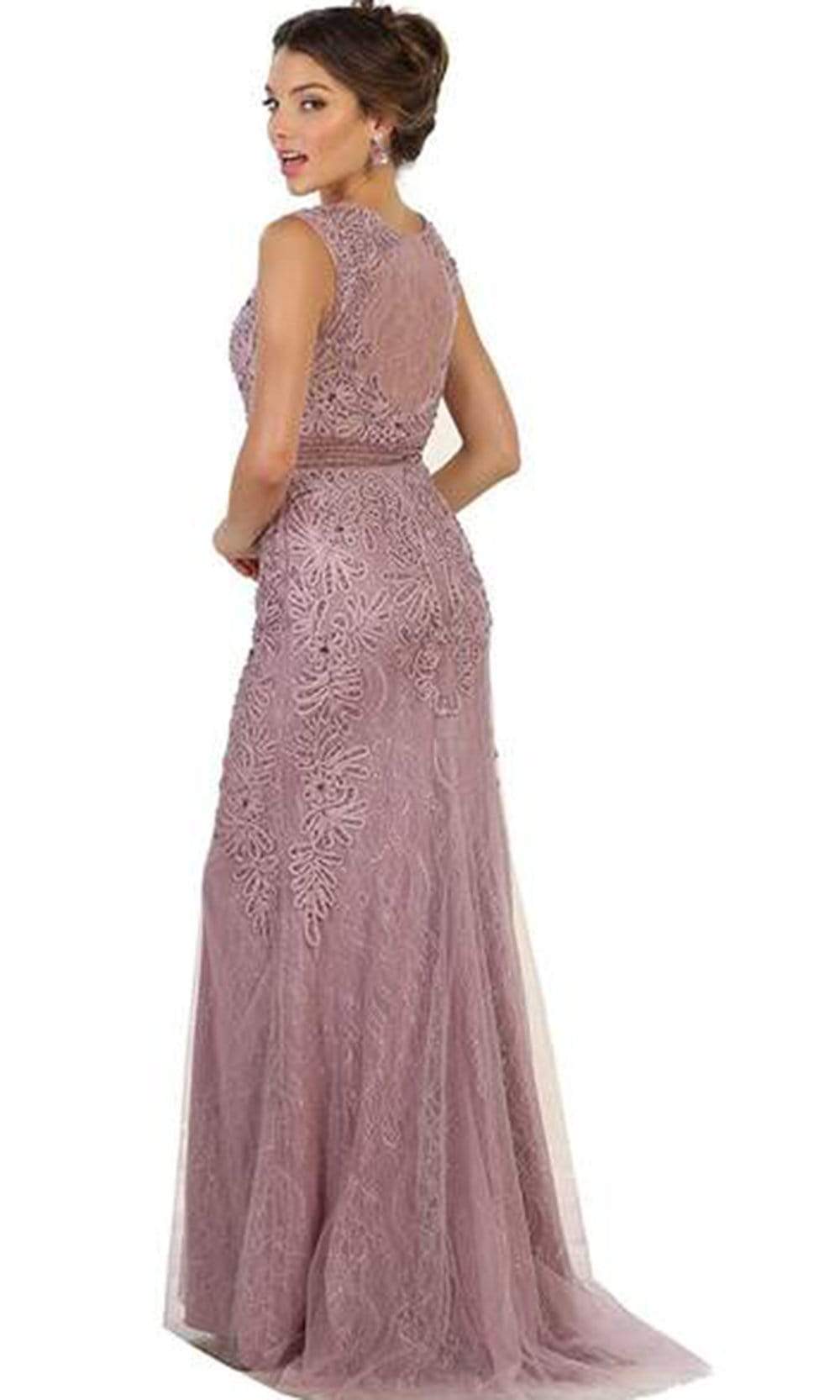 Beaded Illusion Bateau Sheath Evening Gown RQ7524