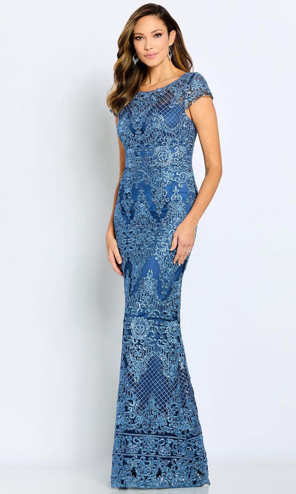 Bateau Sequin Lace Evening Gown