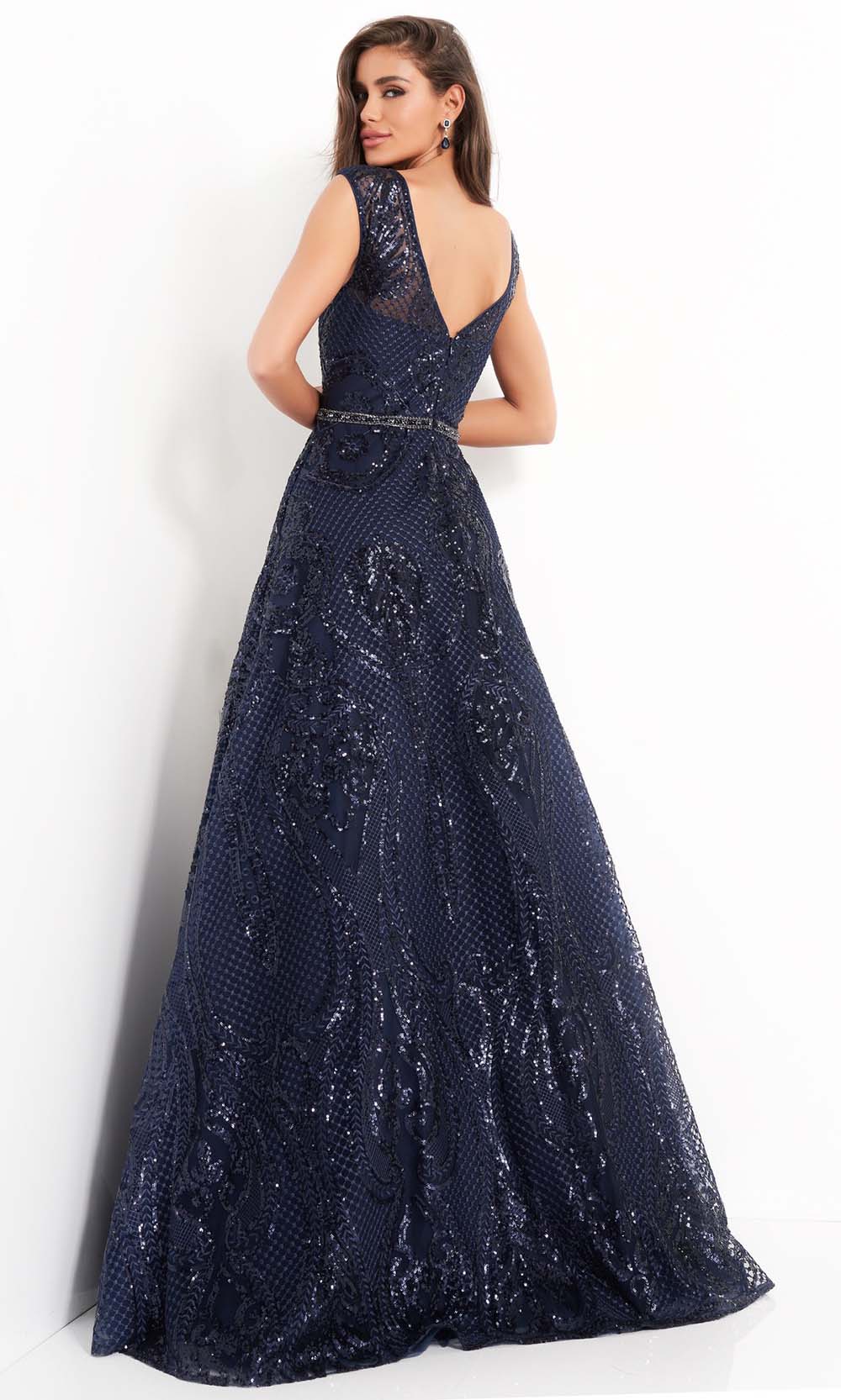 02514 Cap Sleeve Sequin Embroidered A-Line Gown