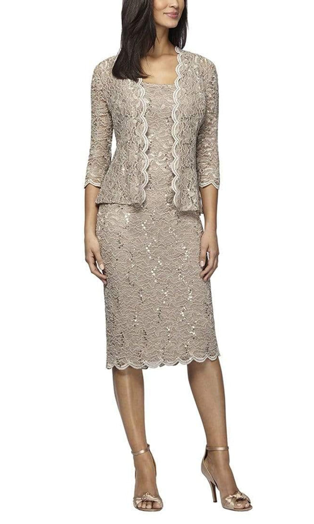 212264 Two-Piece Scallop Lace Jacket Dress