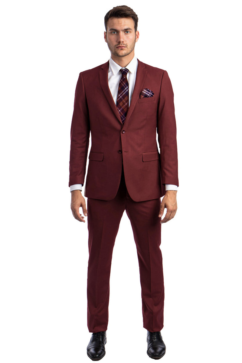 Men’s Basic 2 Button Slim Fit Wedding Suit in Burgundy