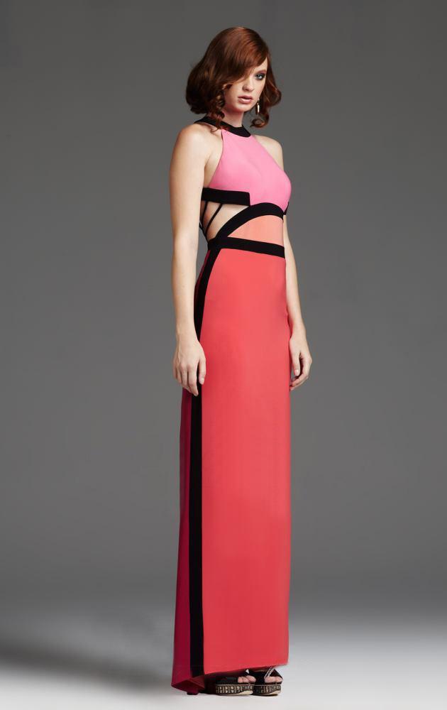 VM918BL Halter Color Block Cutout Gown