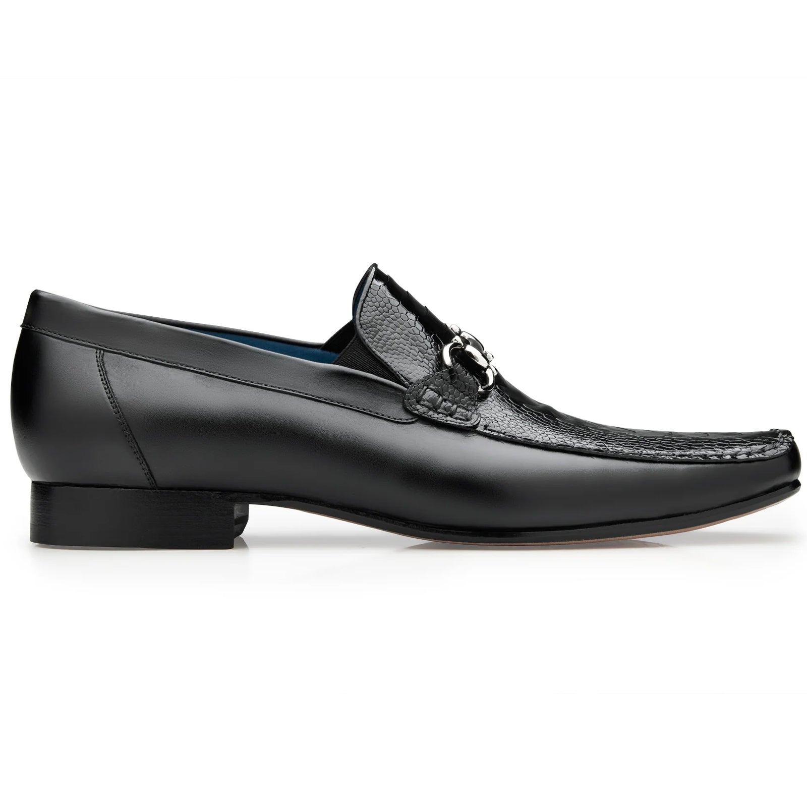 Men’s Belvedere Bruno Calfskin & Ostrich Leg Buckle Loafer in Black
