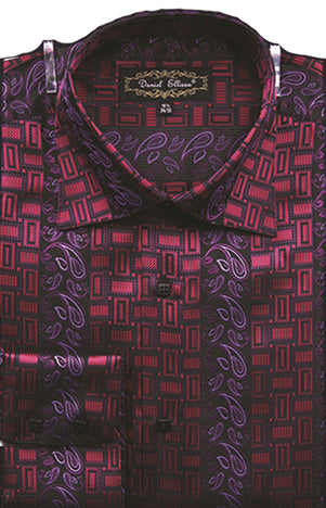 Men’s Regular Fit Fancy Tonal Paisley Pattern Sports Shirt in Red
