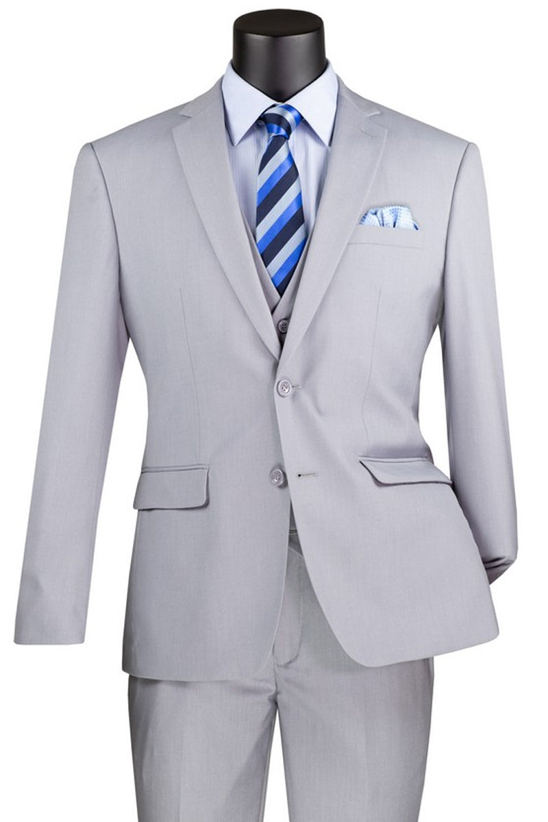 Men’s Basic 2 Button Vested Slim Fit Suit in Light Grey
