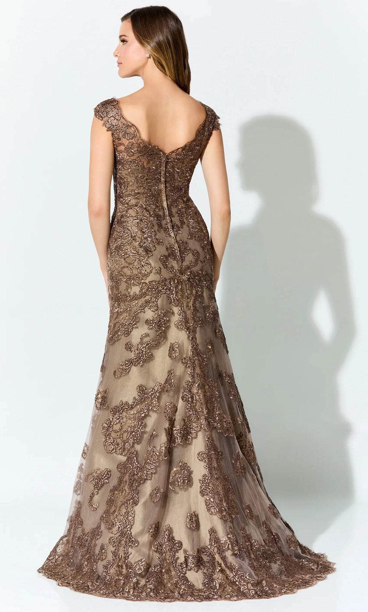 Cap Sleeve Beaded Evening Gown