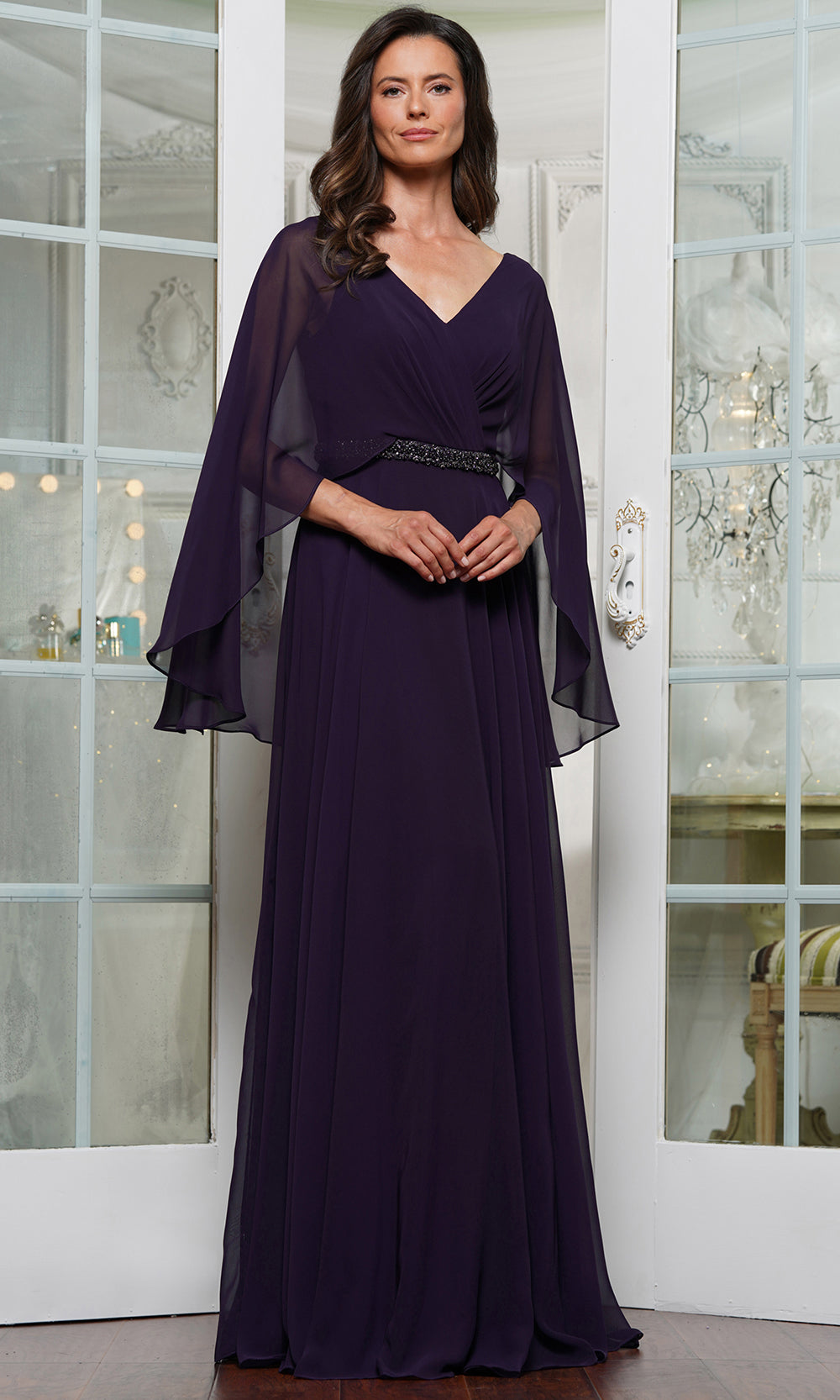 Capelet Surplice V-Neck Formal Gown