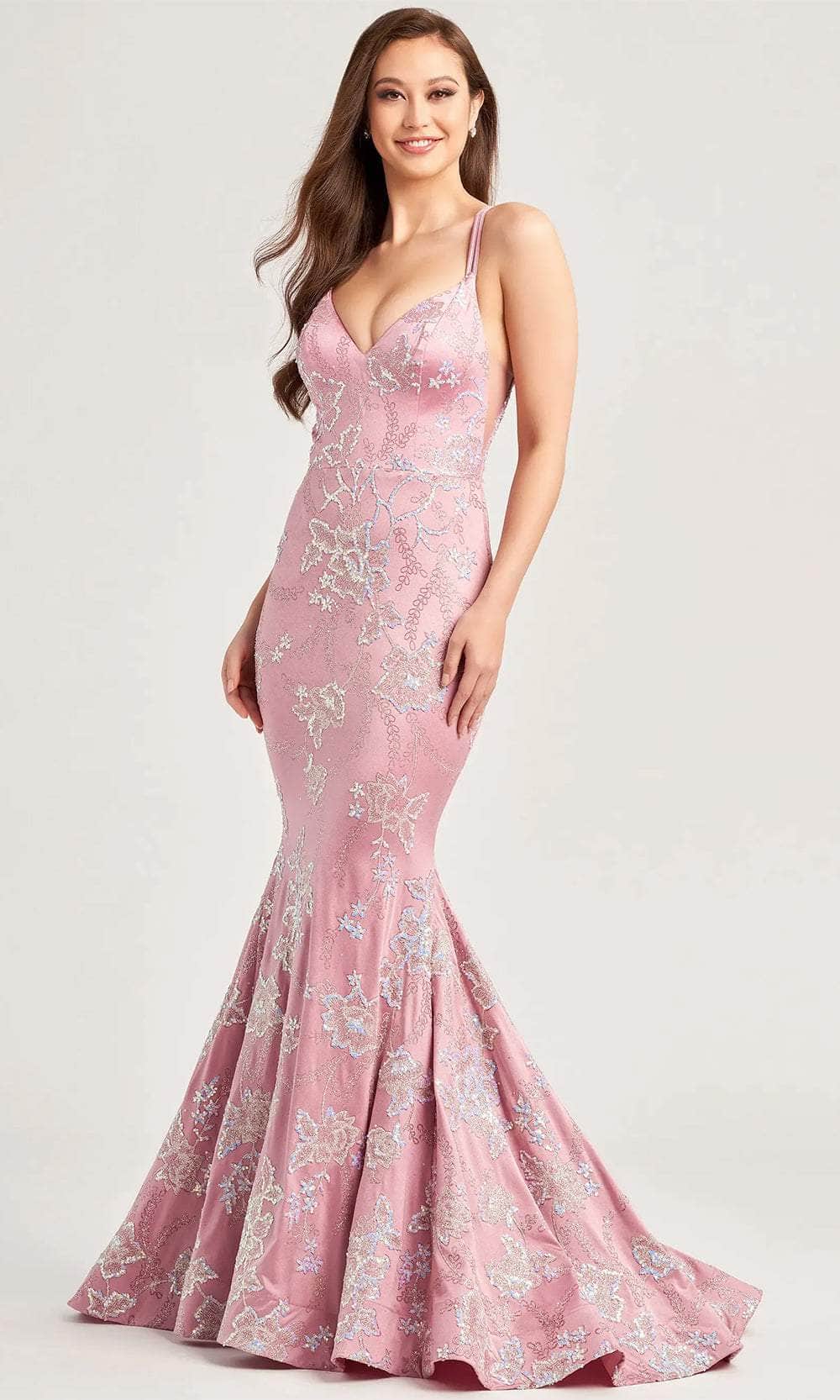 V-Neck Trumpet Evening Dress