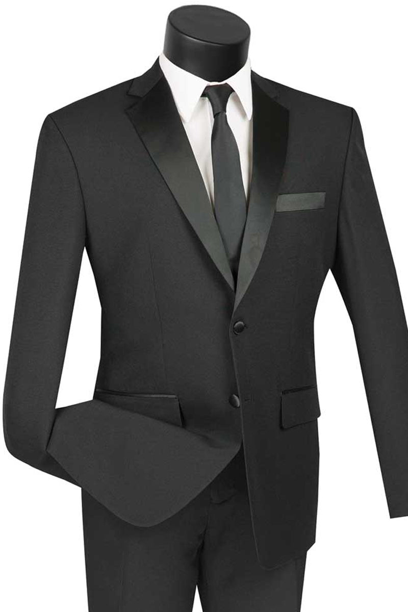 Mens Slim Fit 2 Button Poplin Tuxedo in Black