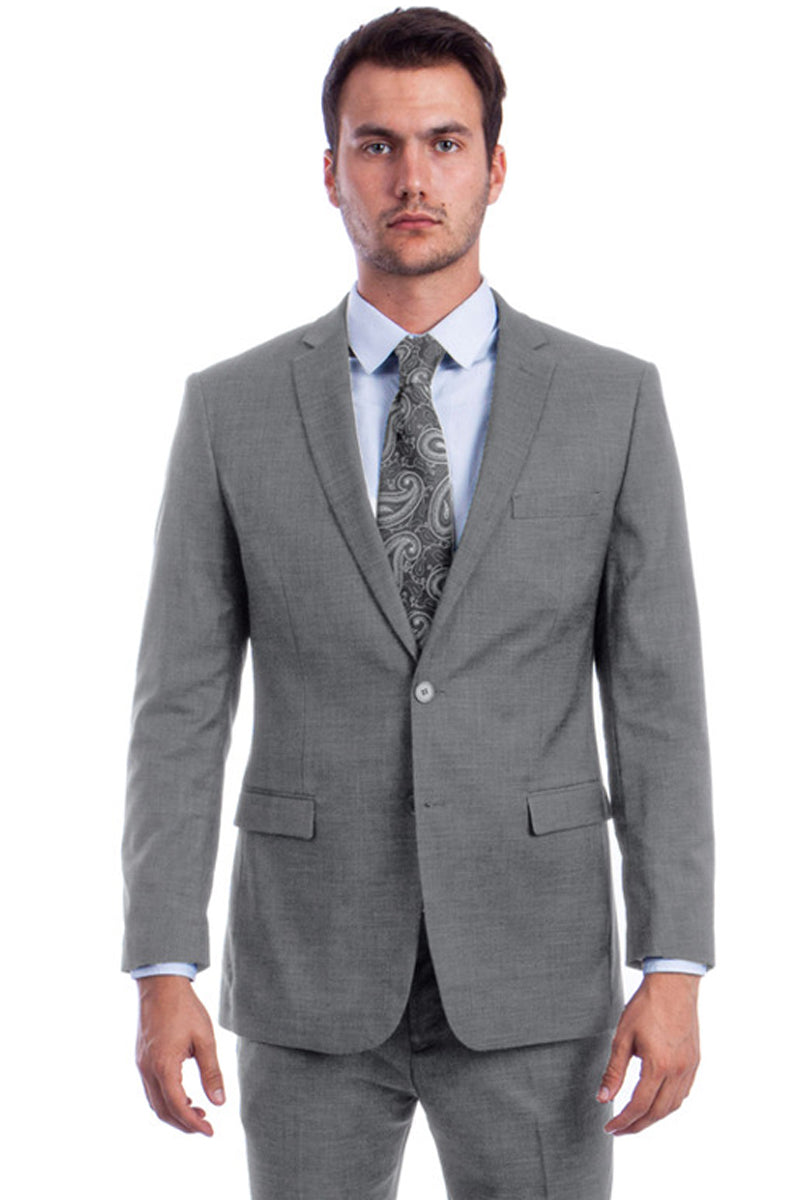 Men’s Two Button Modern Fit Linen Look Summer Suit in Light Grey