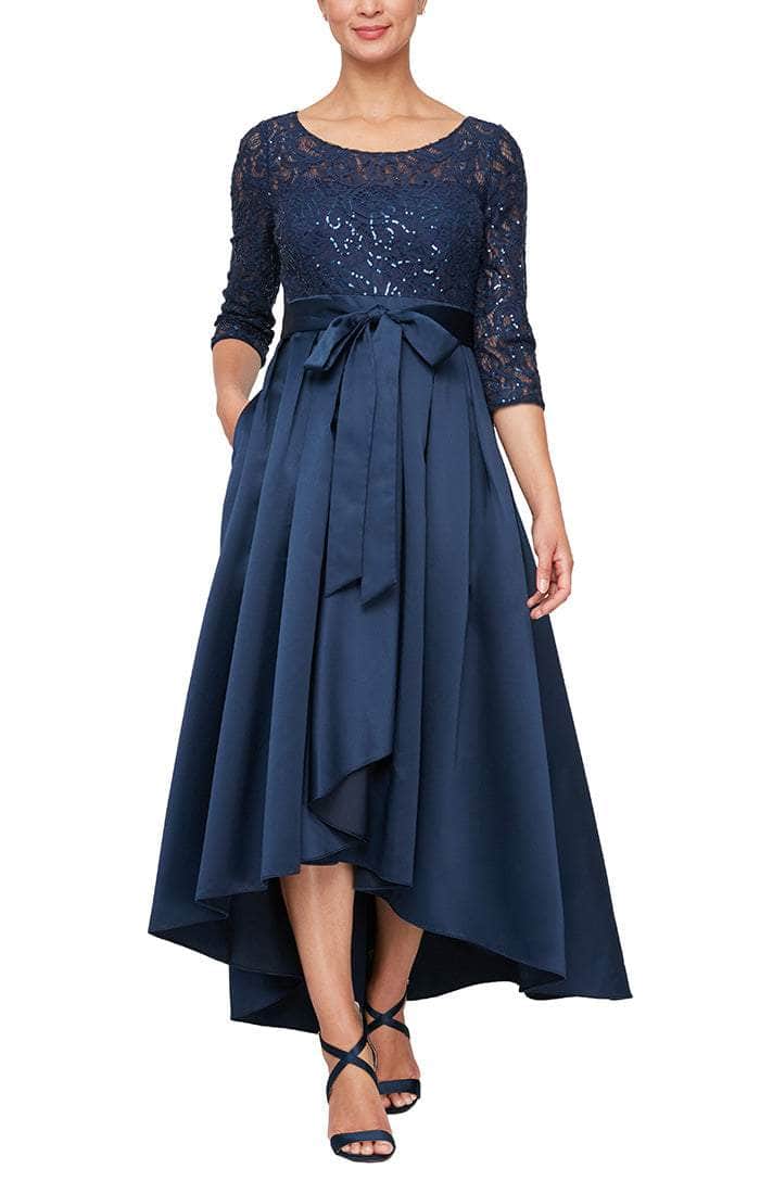 81122468 Lace Illusion Jewel High Low Dress