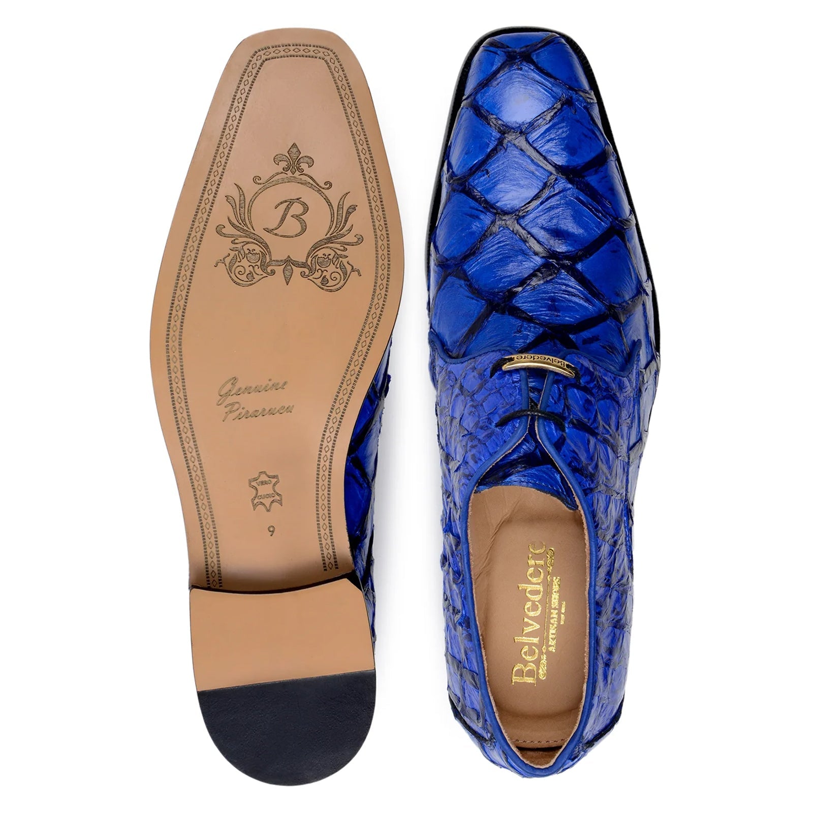 Men’s Belvedere Renzo Genuine Pirarucu Lace Up Derby Dress Shoe in Royal Blue
