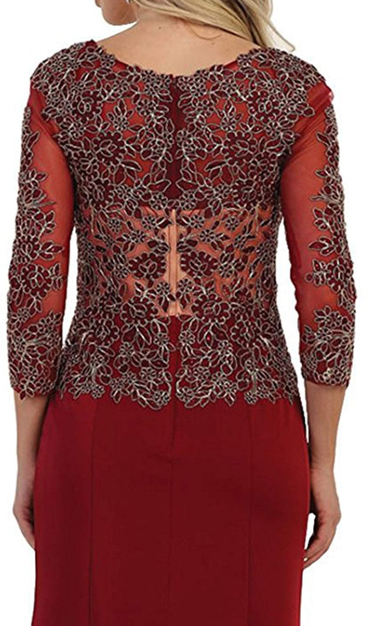 MQ1505 Quarter Length Sleeve Lace Sheath Evening Dress