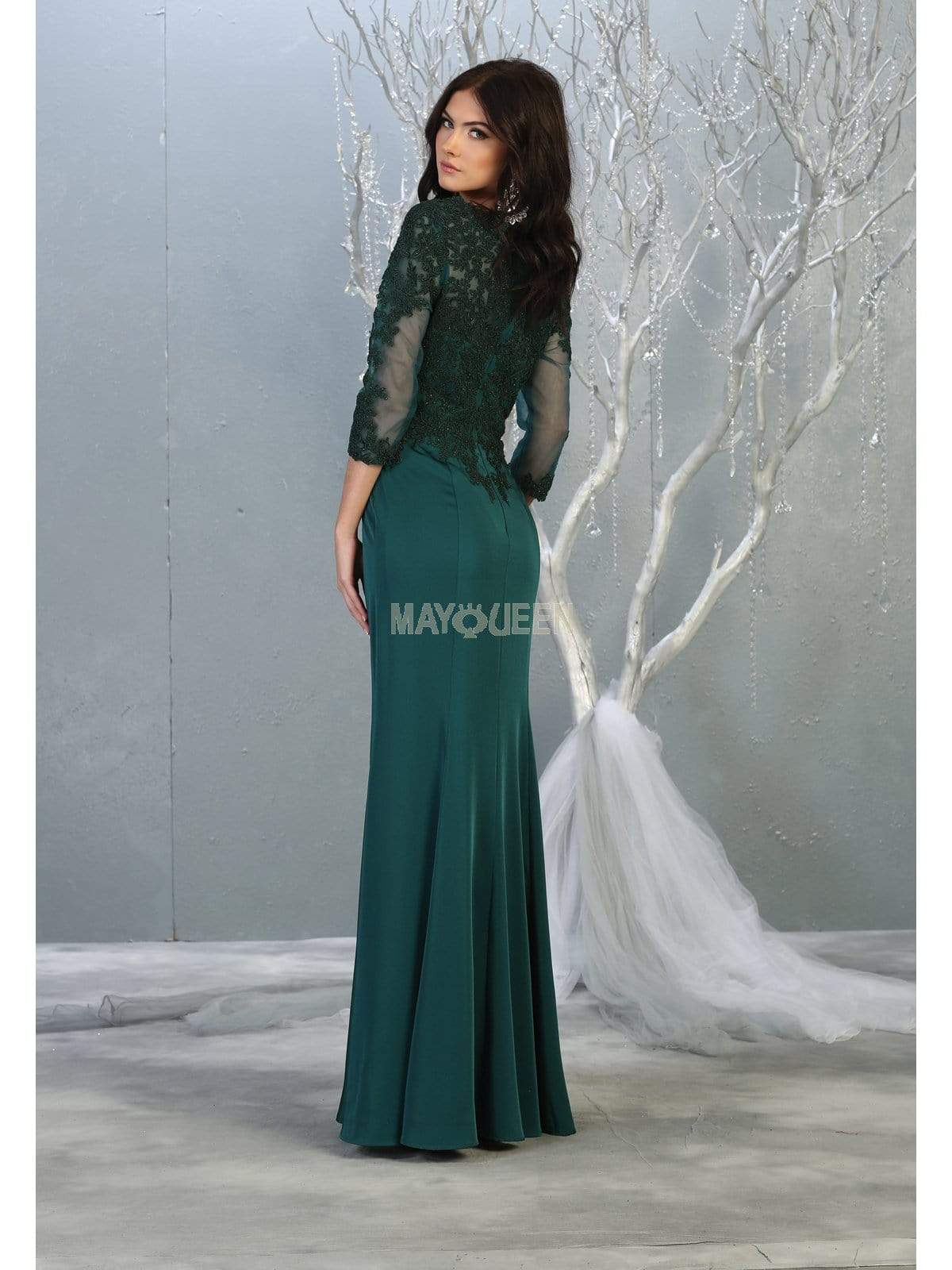 MQ1811 Appliqued Quarter Sleeve Scoop Bodice Dress