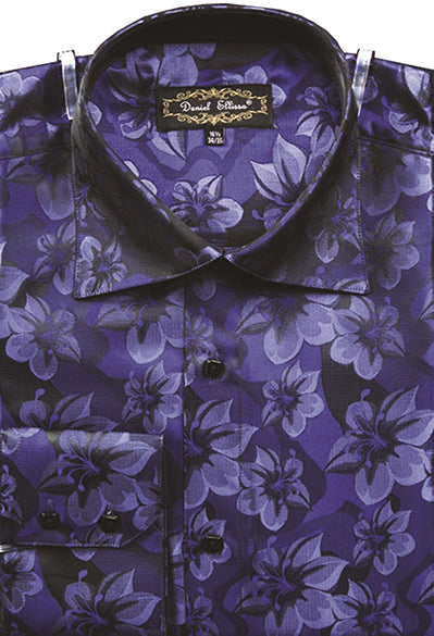 Men’s Regular Fit Fancy Tonal Floral Pattern Sports Shirt in Navy