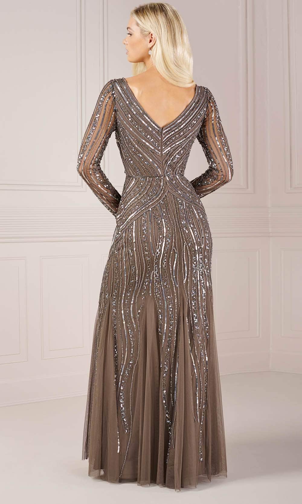 Long Sleeve V-Neck Evening Dress