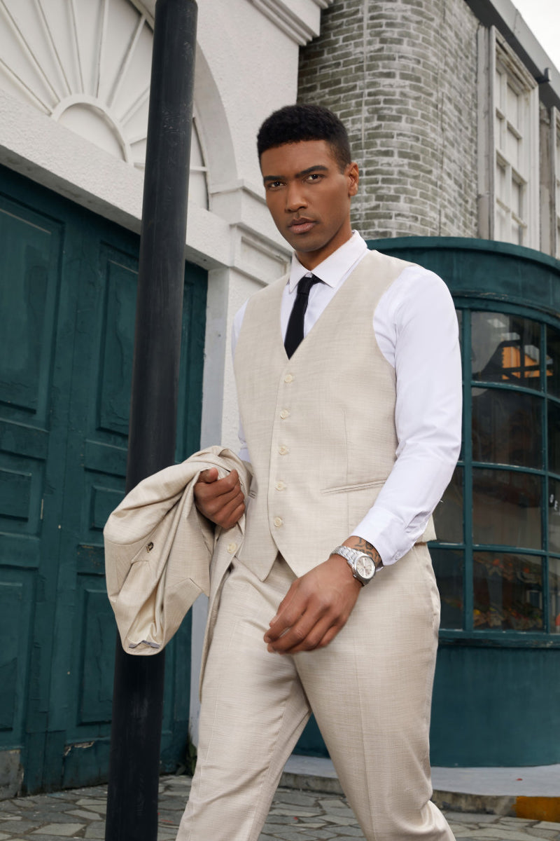 Men’s Stacy Adam’s Vested Summer Peak Lapel Suit in Light Tan
