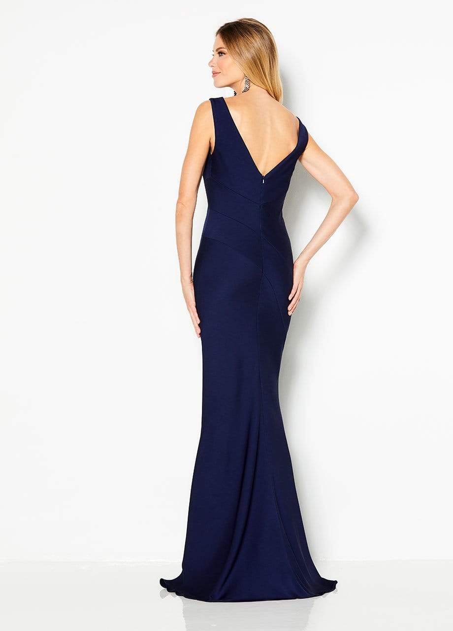 219677 Embellished Plunging V-neck Trumpet Dress