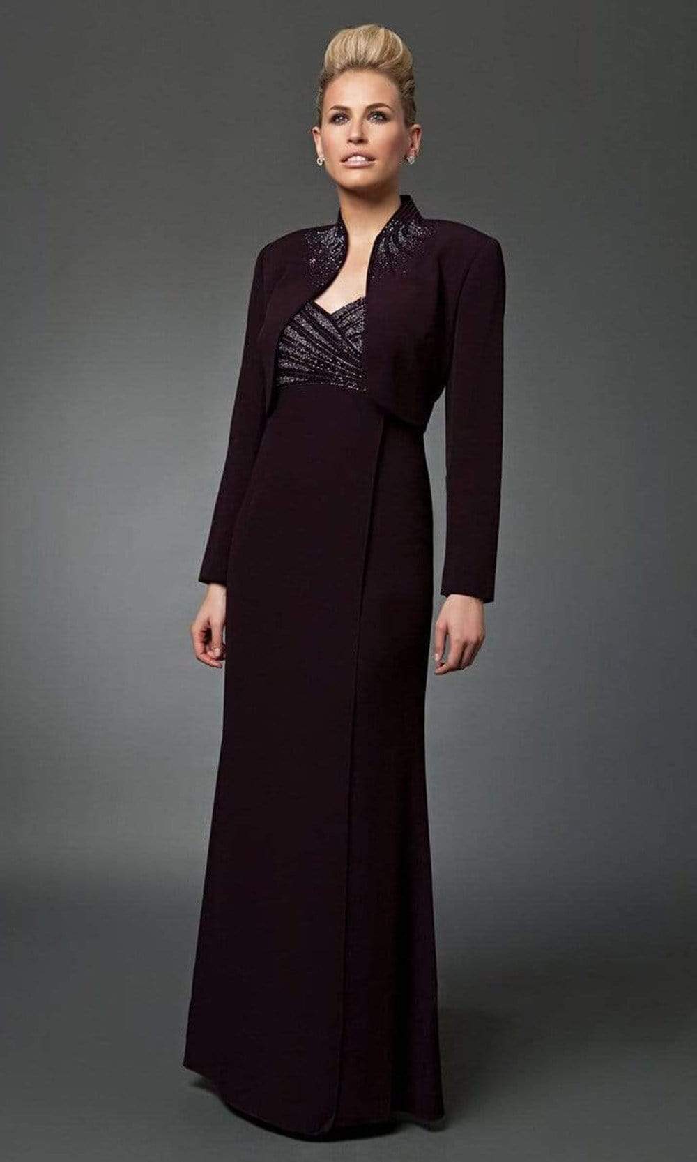 3112 Beaded V-neck Dress With Long Sleeve Bolero
