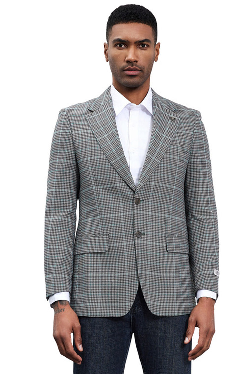 Men’s Stacy Adams Modern Fit Business Sport Coat Blazer in Grey Plaid