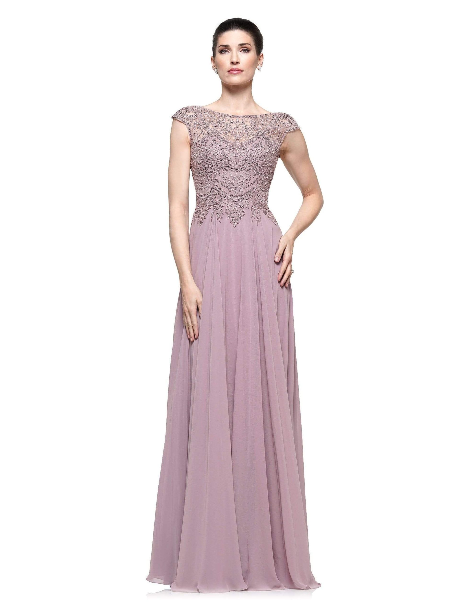 M238 Beaded Applique A Line Chiffon Dress