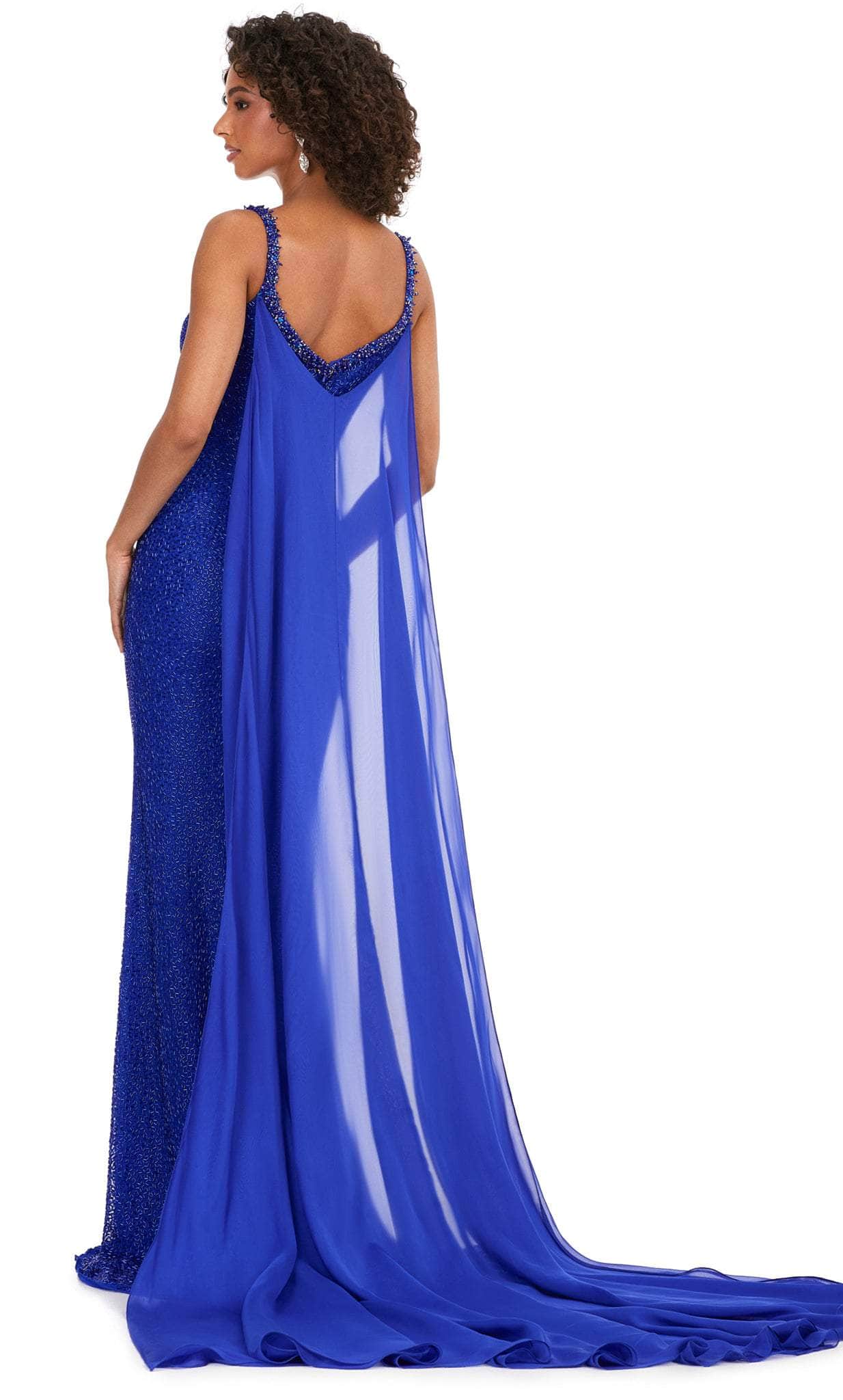 Vermicelli Beaded Gown with Chiffon Cape
