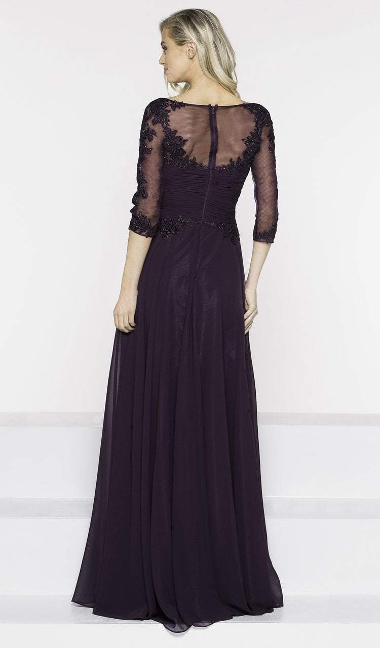 M237 V-Neck Beaded Lace Applique Chiffon Dress