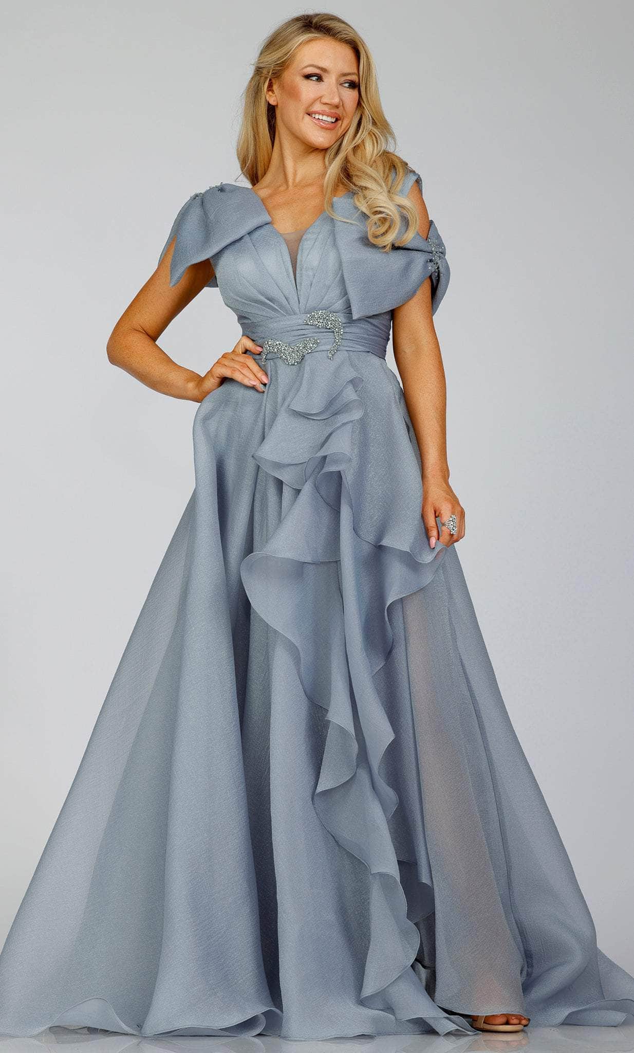 Ruched Bow Accented A-Line Gown