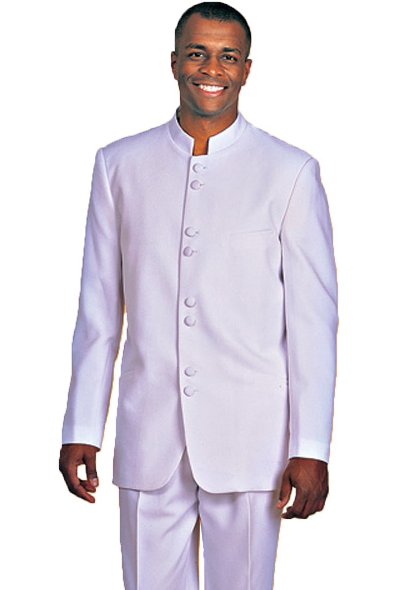 Mens Classic 8 Button Mandarin Collar Suit in White