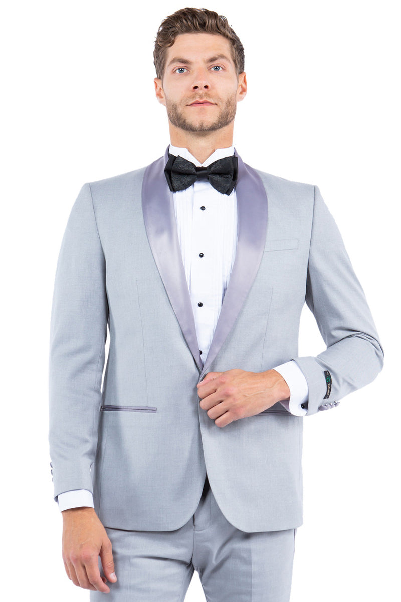 Men’s Modern Fit One Button Shawl Lapel Tuxedo Separates Jacket in Light Grey