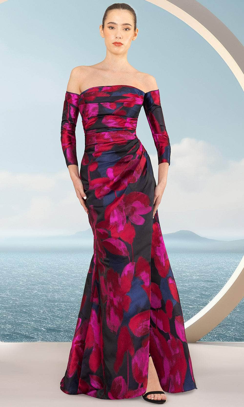 Floral Pleated Evening Dress