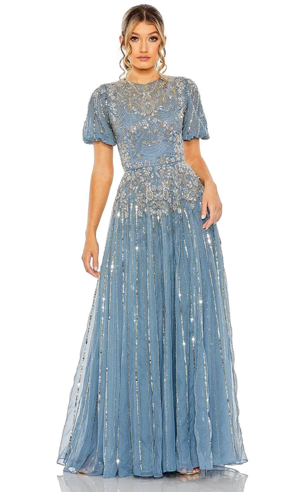 Puff Sleeve Ornate Evening Gown