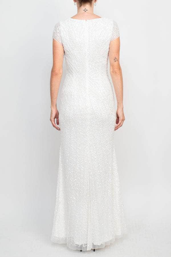 Beaded Mesh V-Neck Evening Gown