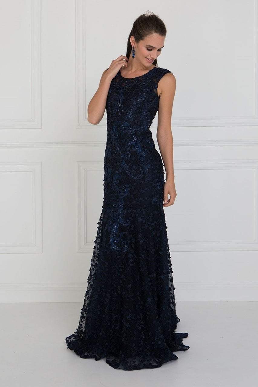 GL1529 Scoop Appliqued Evening Dress