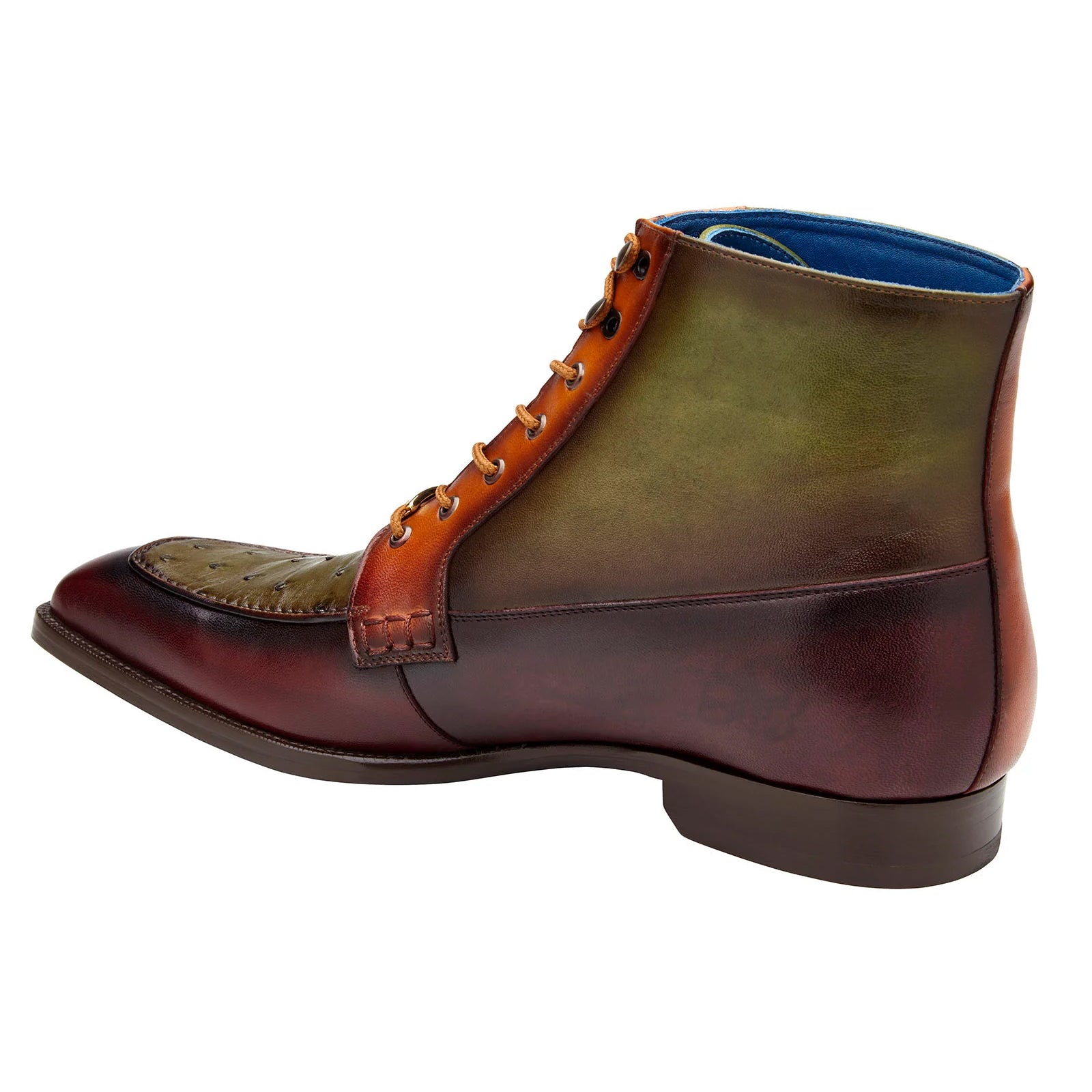 Men’s Belvedere Greco Ostrich Quill & Italian Leather Dress Boot in Burgundy