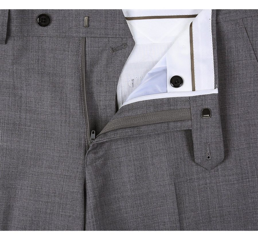 Mens Basic Two Button Classic Fit Wool Suit with Optional Vest in Grey