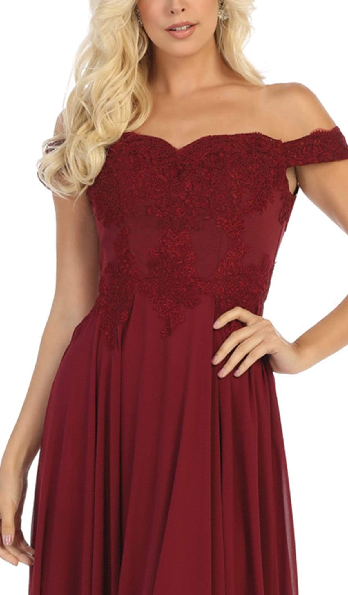 MQ1644B Embroidered Off-Shoulder A-Line Dress