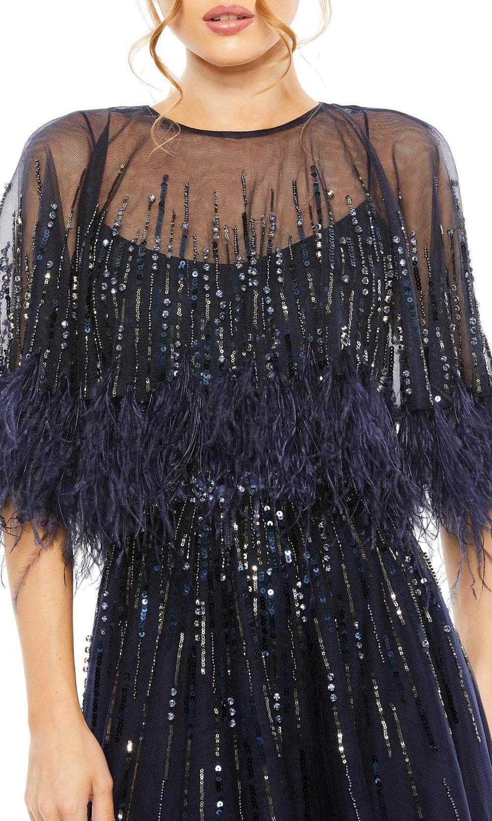 Feather Detail Cape Evening Dress