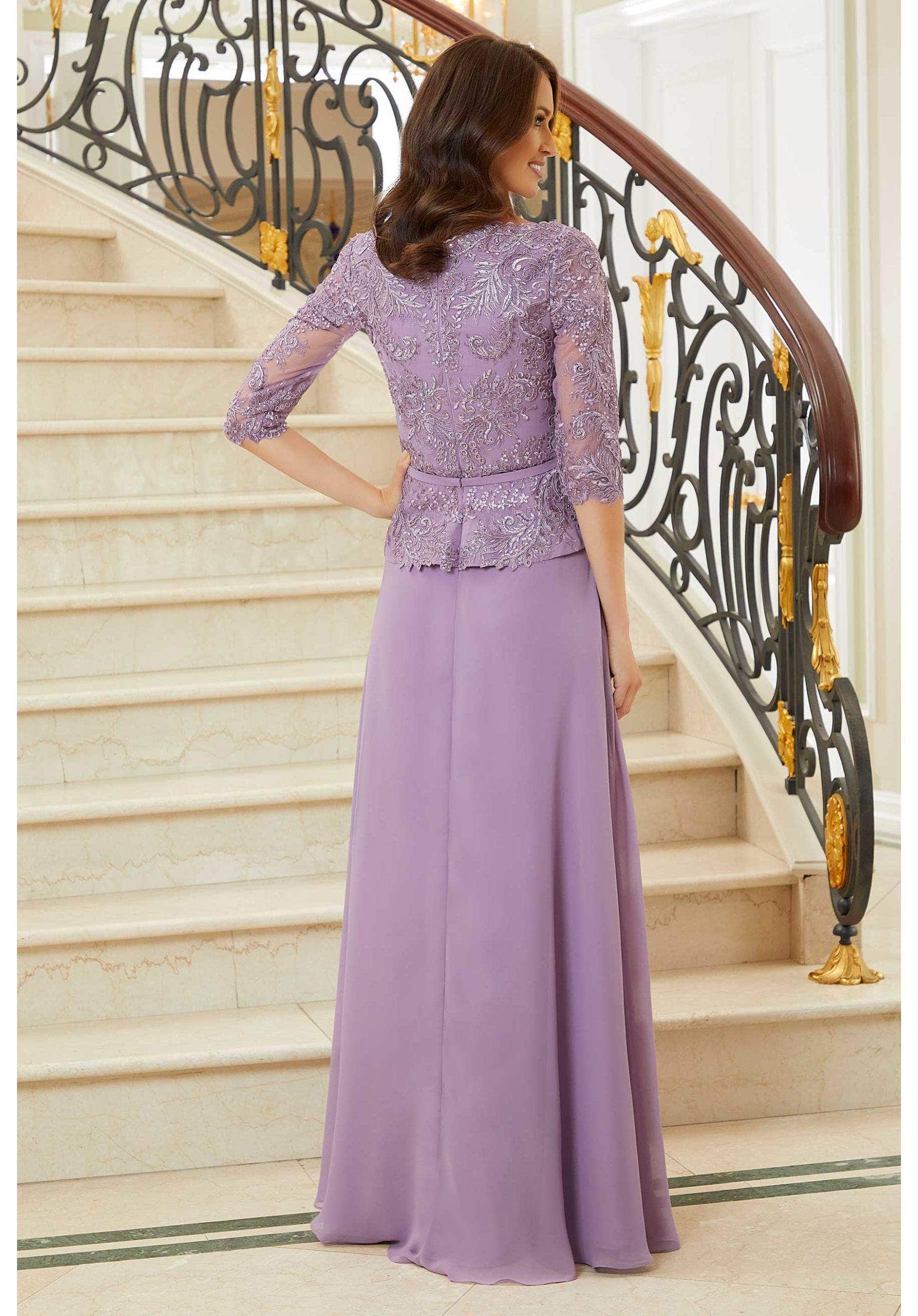 Laced Quarter Sleeve Evening Gown